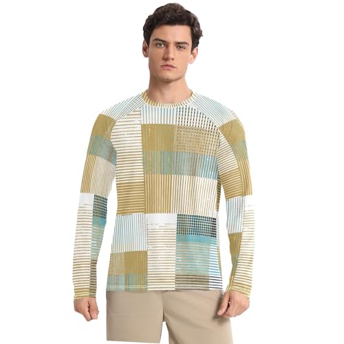 Geo Lines Stripes Men's UPF 50+ Loose Crew Neck Elasticity Mens Sun Shirts UV Protection Long Sleeve Water Fishing