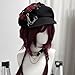 Y2K Gothic Beret Hat E-Girl Punk Aesthetic Plaid Patchwork Brim Cap Grunge Emo Streetwear Dark Academia Accessories (Red)