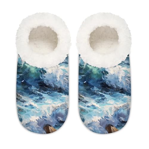 Slippers for Women Sea Sky Blue Warm Soft Cozy Warm House Slipper With Fuzzy Closed Back Anti-Slip Memory Foam Non Slip Sole for Indoor Bedroom Winter Ladies Shoes Medium 7-82