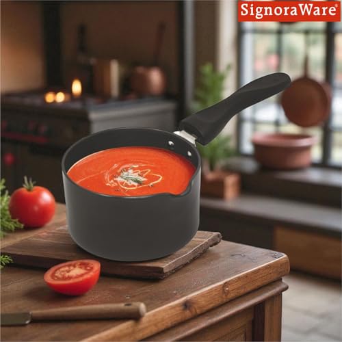 Image of Signoraware Opulent Non Stick Saucepan | Multipurpose & Durable | Comfortable & Safe Grip | Effortless Cooking | Best for Boiling Milk, Preparing Tea /Coffee & Heating Soups | (1.5 LTR | Steel)