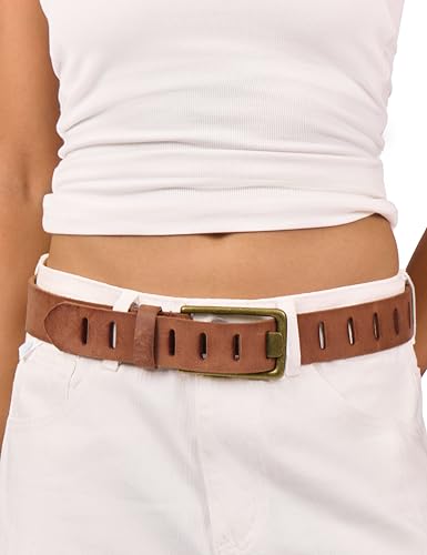 LyzerMia Womens Genuine Leather Belt for Jeans Pants Width 1.57"