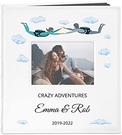 Murrano Photo Album for Couples- White Cover with a Photo Frame and a Stylish Print - 60 Black Pages to Fill in - Up to 240 Images in Multiple Size - Personalised Wedding Gift - Olives