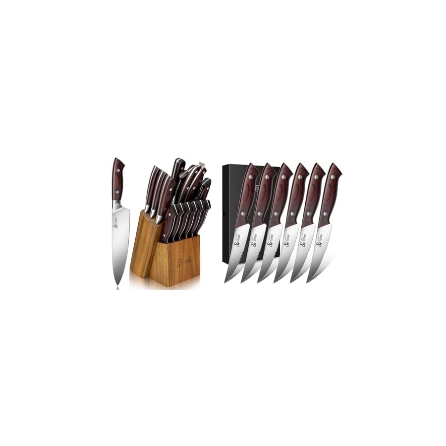 DDF iohEF Kitchen Knife Set 16 PCS and Steak Knife Set 6 PCS Japanese Stainless Steel Ultra Sharp