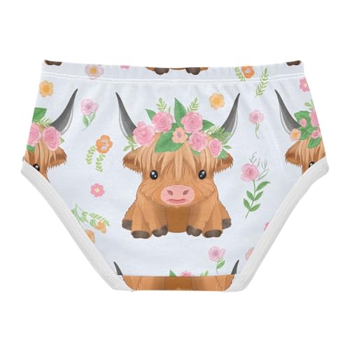 Aesthetic Girls Underwear Toddler 2t Cotton Cute Panties Girl Cute Highland Cow Flowers Mauve Kids Undies Briefs2