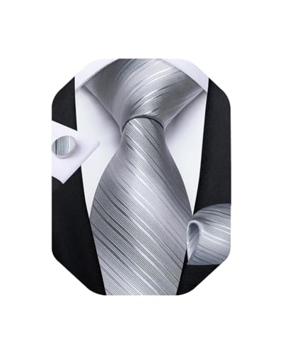 Image of DiBanGu Extra Long Tie for Men 63 inch XL Silk Necktie Set | Pocket Square and Cufflinks, Big and Tall, Jacquard Woven, Gift Box, Paisley /Plaid /Solid /Striped, for Weddinng Party Business
