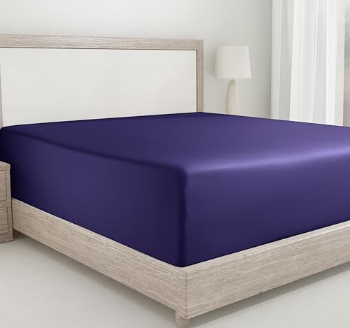 California Design Den Deep Pocket Full Size Fitted Sheet, Soft 400 Thread Count 100% Cotton Sateen, No Pop-Off Elastic, Durable Cooling Fitted Sheet Only (Full, Dark Purple)
