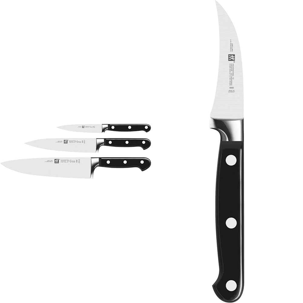 ZWILLING Professional S Messer-Set, 3-teilig (Spick-/Garniermesser 10 cm, Fleischmesser 16 cm, Kochmesser 20 cm),Schwarz & Professional S Schälmesser, Klingenlänge: 7 cm, Kleines Klingenblatt