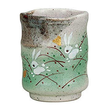 Japanese Ceramic Porcelain kutani ware. Japanese teacup yunomi. Jumping rabbit." Japanese ceramic Hagiyakiya K4-627