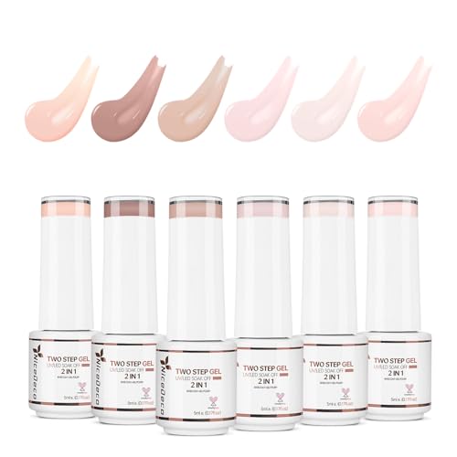 Nicedeco Esmaltes Semipermanentes Para Uñas Kit de 2 In 1 Jelly Gel Nail Polish DIY Nail Art Gel Deatina De Alto Brillo Con Capa Base En Un Solo Paso UV/LED Soak Off 6 x 5ML - Set 47