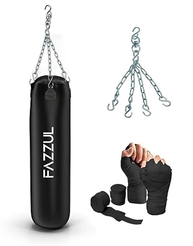 Image of Punching Bag for Home Heavy Duty Boxing Punching Bag with Stainless Steel Hanging Chain 2Feet Unfilled Synthetic Leather and Hand Wrap for (MMA,Kickboxing,Muay Thai,Taekwondo,Judo,Karate). Black
