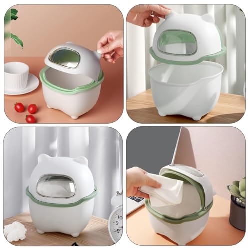 Image of Cute Cartoon Bear Mini Table Top Dustbin with Lid, Small Desk Trash Can for Kids Study Table, Desktop Garbage Bin for Office, Bedroom, Makeup Table, Plastic Wastebasket