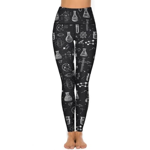 Yoga Pants with Pockets for Women - Science Lab Doodle Pattern Print Gym Workout Leggings for Women Tummy Control3