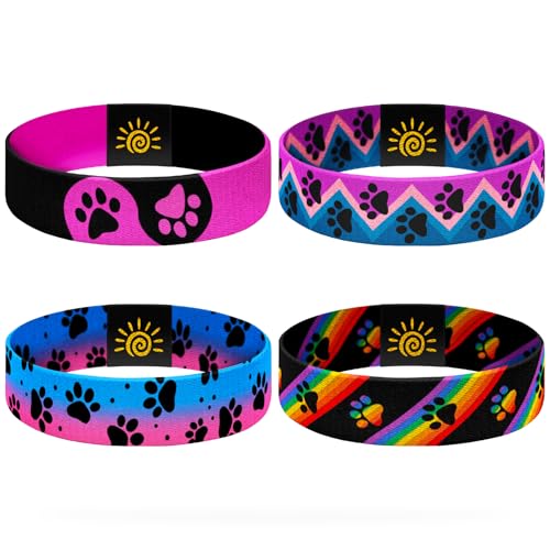 CHEMUSE 4Pcs Paw Print Elastic Bracelets Surfer Beach Bracelets for Men Women Inspirational Comfy Summer Reversible Wristband Gifts
