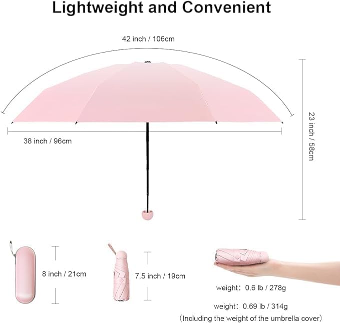Image of SNKR ESSENTIALS HEMOVIA Mini Umbrella with Case for Men & Women (Manual Open) Compact Travelling Umbrella, Polyester & UV Protection Fabric for Summer Use in Rain & Summer- 6 Frame