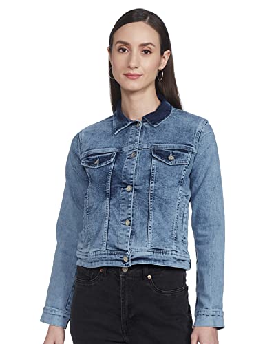 Image of Max Women's Textured Standard Length Denim Jacket With Flap Pockets