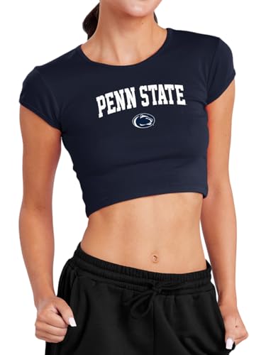 Campus Lab Penn State University One Color Arch Womens Cap Sleeve Baby Rib Crop Top Navy Small