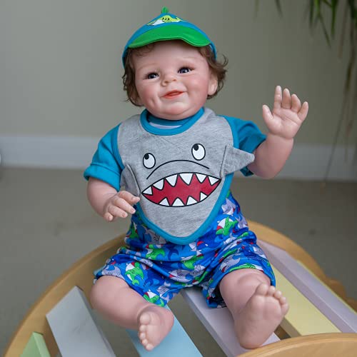 yuela 55CM Reborn Baby Boy Shaya Lächelnde Puppe Weicher Körper kuschelig Neugeborenes Baby Puppe Verwurzeltes Haar – Bild 3