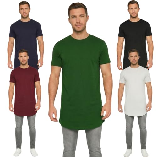 Athletic Sportswear Camisetas largas para hombre de manga corta de algodón liso de diseño largo de la camiseta talla S, M, L, XL, 2XL, 3XL, 4XL, 5XL, blanco, L Alto