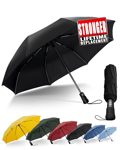 Chakipee Paraguas Plegable Antiviento Hombres - Paraguas Negro Resistente al Viento, Paraguas Automático Portátil Compacto de Viaje, Revestimiento de Tela 210T