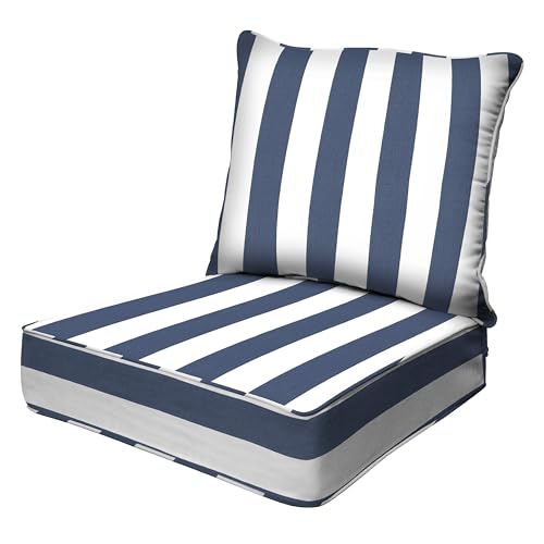 Honeycomb Cojines de patio para interiores y exteriores, diseño de rayas azul marino y blanco: relleno de espuma resistente, cojines de patio resistentes a la intemperie, juego de 2 piezas, asiento
