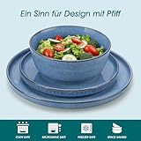 Steingut Geschirrset 6 Personen, vancasso ANYA Blau Teller Set Modern 18 teilig,Tafelservice mit Speiseteller, Desserttellern und Schüsseln, Geschirr Set Spülmaschinen und Mikrowellenfest