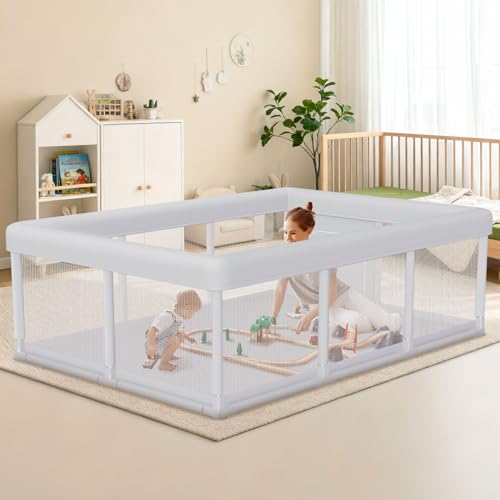 Image of Hiaksedt Baby Playpen 74x50 Inch, Play Pens for Babies and Toddlers Baby Fence Play Yards for Indoor & Outdoor with Breathable Mesh Anti-Fall Playpen (74"x50")