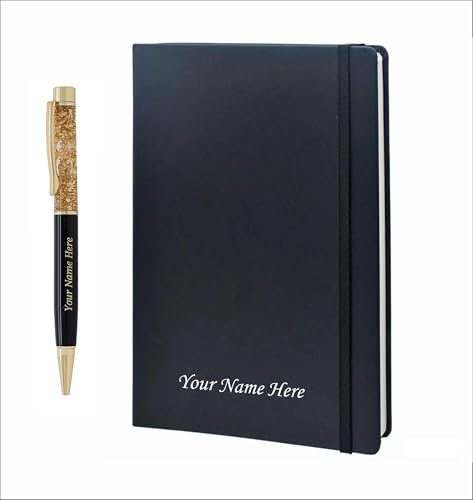 Image of Tempt - Personalized Notebook and Pen Gift Set, Black Elastic Diary With Personalized Name Engraving