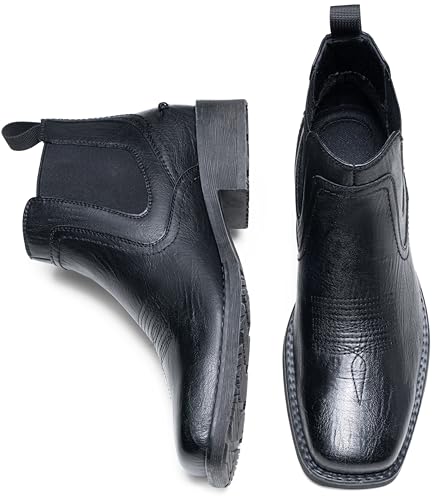 Image of Jousen Chelsea Boots Men Square Toe Ankle Mens Dress Boots Casual Slip On Boots for Men
