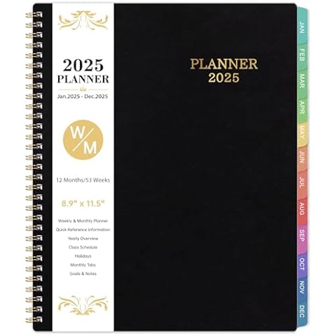 2025 Planner - Planner 2025, JAN 2025 - DEC 2025, 8.9" x 11.5", Planner 2025 Weekly And Monthly, Spiral Bound, 12 Months, Black Cover