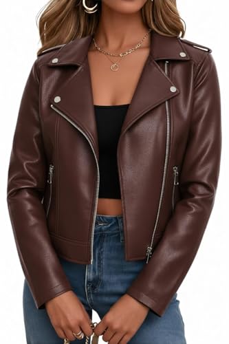 Ommiivex Women Faux Jacket Leather Cropped Bomber Coat Fall 2026