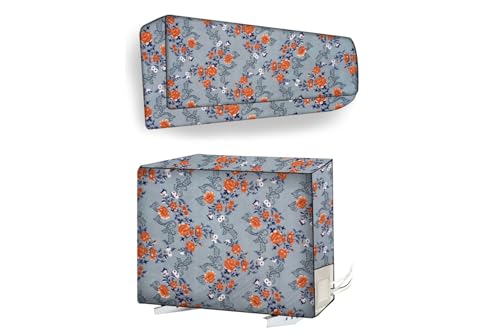 Image of The Furnishing Tree 1.5 Ton Split AC Cover for Indoor and Outdoor Units Floral Pattern Blue