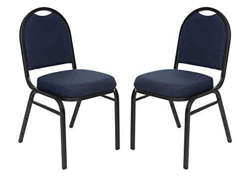 OEF Furnishings OEF9200F Series Dome Back Upholstered Stackable Banquet Chairs Premium Commercial Seating (2 Pack, Fabric, Midnight Blue, Black Santex Frame)