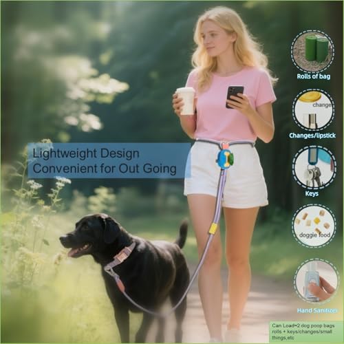 Image of Poop Bag Holders for Leashes,Elastic Cord Dispenser Pouch and Zipper,Carabiner,Lightweight Splash Proof Fabric,Doggie Poop Bags Rolls for Leash,Convenient Water Clean,Poop Bags Excluded