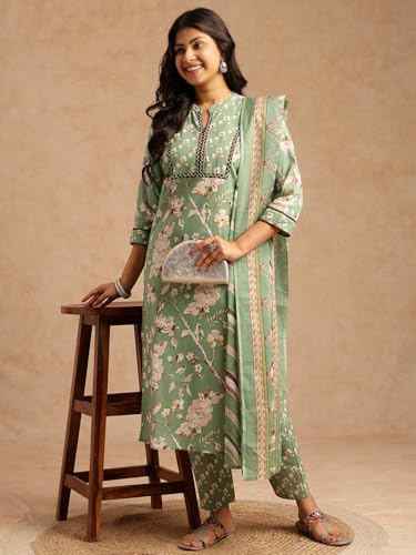 Image of Vbuyz Women's Cotton Printed A-Line Regular Fit Kurta Pant with Dupatta