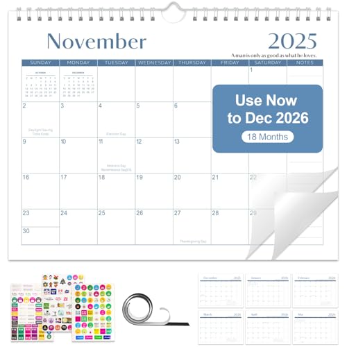 Gannyfer 2026 Wall Calendar, 18-Month Calendar 2025-2026, Use Now Until