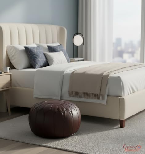 Pouf marocain cuir véritable marron foncé pour petits espaces