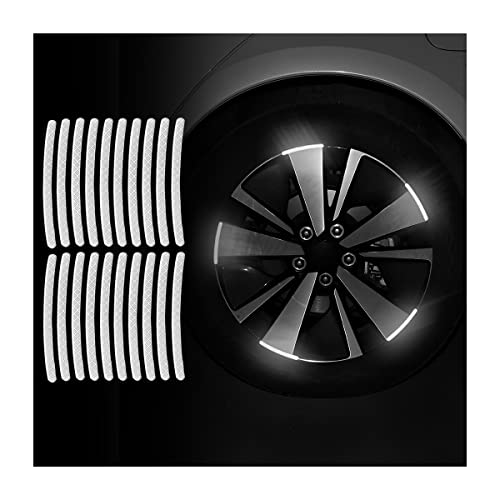 Image of 20PCS Reflective Car Wheel Decorative Stripe Stickers, Night Safety Warning Tape Sticker, Anti-Scratch Tire Rims Sticker, Auto Decals Exterior Fluorescent Accessories for Motocycle Bike (White)