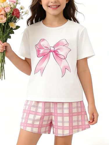 Image of Axumity Kid Toddler Girl Clothes Summer Ruffle Sleeve Figure Graphic Shirt + Shorts Summer Outfits Set