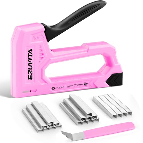 EZUVITA Light Duty Staple Gun for Wood, Pink Upholstery Staple Gun Kit with 2000pcs JT21 Staples 6mm, 8mm, 10mm and Staple Remover, Stapler Gun for Crafts, DIY, Classroom, Decoration 1 EZUVITA Light Duty Staple Gun for Wood, Pink Upholstery Staple Gun Kit with 2000pcs JT21 Staples 6mm, 8mm, 10mm and Staple Remover, Stapler Gun for Crafts, DIY, Classroom, Decoration