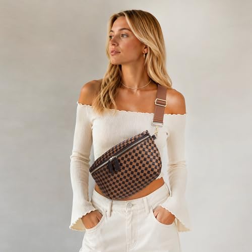 Image of KALIDI Woven Crossbody Bag for Women Travel Vegan Leather Checkered Bum Bag | Fanny Packs for Woman Trendy Cross Body Sling Purse for Casual Everyday Daily Errands Shopping Trip Festival