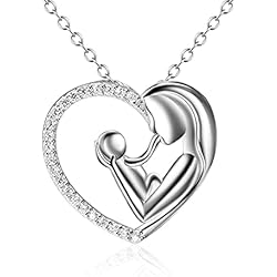 Mujer Collar Plata 925 La madre del niño Amor mamá colgante de corazón,cadena 45cm