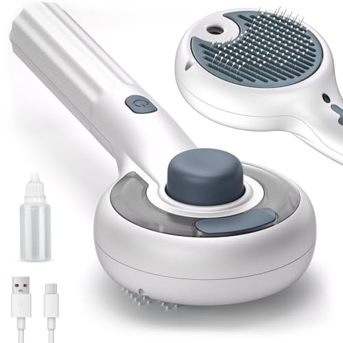 Qerilo Cat Steam Brush for Indoor Cats – 3-in-1 Grooming Tool with Water Spray, Self-Cleaning Hair Comb for Long & Short Haired Cats and Dogs