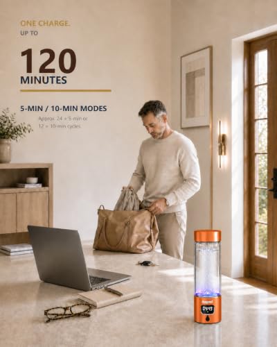 Image of Hydrogen Water Bottle Generator, 8000 PPB, Glass & Aluminum(Orange)
