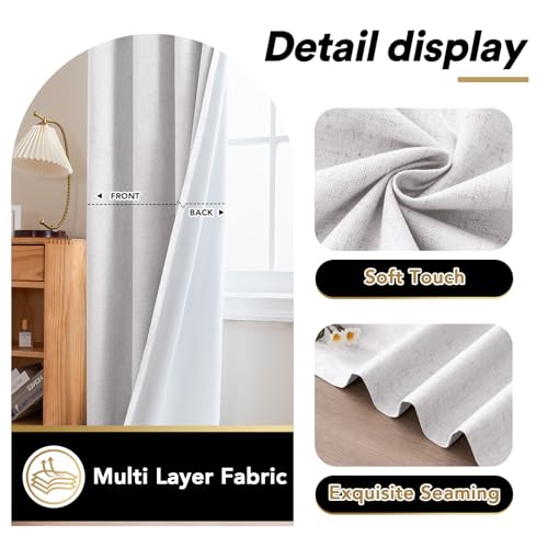 Image of PrinceDeco Blackout Curtains Linen Blended 63 Inch Long Room Darkening Black Out Curtains for Living Room with Natural Slubs & Grayish (Not Solid) Thermal Insulated Grommet 2 Panels,Heathered White