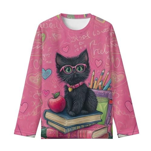 Image of Girls Cartoon Print Long Sleeve Graphic Tee Casual Crew Neck T-Shirts for 3-16 Years Little Girls