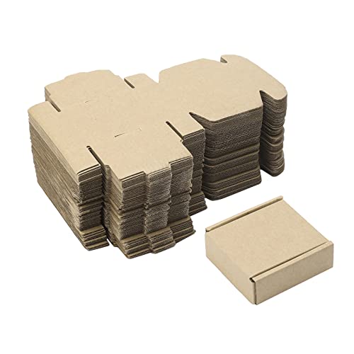 Ellbest 50pcs 1.5 mm Thick Cardboard Packing Boxes, 2.8 x 2.8 x 1.0 inches Mini Kraft Brown Box for Stationery, Paper Clips, pins, Mini Ornaments, Small Shipping Box, Brown Kraft Corrugated Boxes