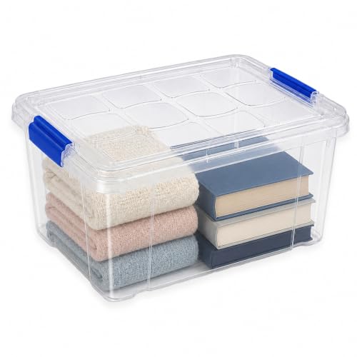 Cubo de almacenaje con tapa, Contenedor de plástico para almacenar libros, ropa, mantas, 40 x 30 x 21 cm, 16 litros de capacidad