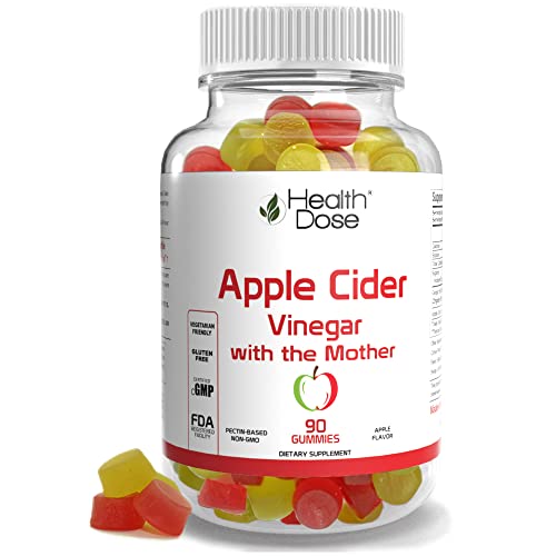 Apple Cider Vinegar Gummy with the Mother by Health Dose 90 Gummies. Energy, Nutrition, Detox and Cleanse, for Women & Men, With Ginger Dry Extract to Support Digestion - Gut, Vegan, Gluten-Free.