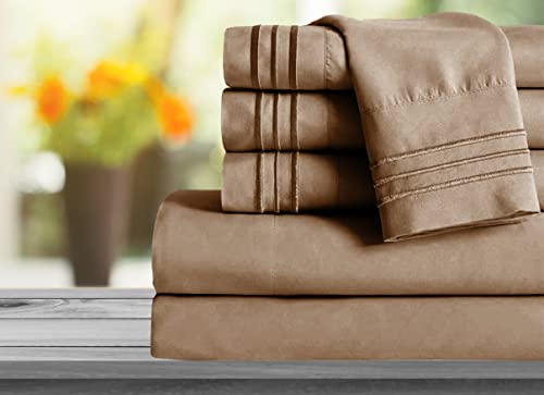 Image of Mocassi Queen Sheet Set - Luxury Hotel 1800 Premier Bedding Sheets & Pillowcases - Ultra Soft Breathable & Cooling Bed Sheets - Deep Pocket - Wrinkle Resistant - 6 Piece Set - Queen, Taupe