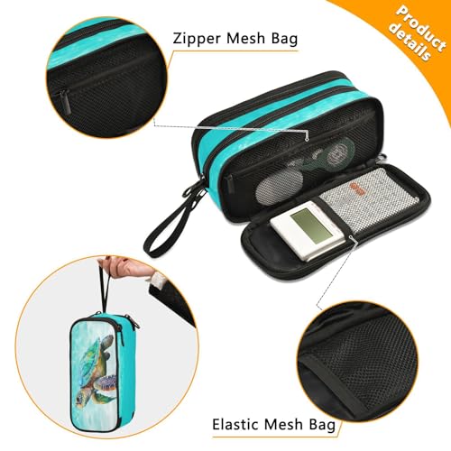 Image of Custom Sea Turtle Teal Pencil Case Box Boys Girls Personalized Name Large Pencil Pouch Stationery Pen Bag Organizer for Kids Adults School Office